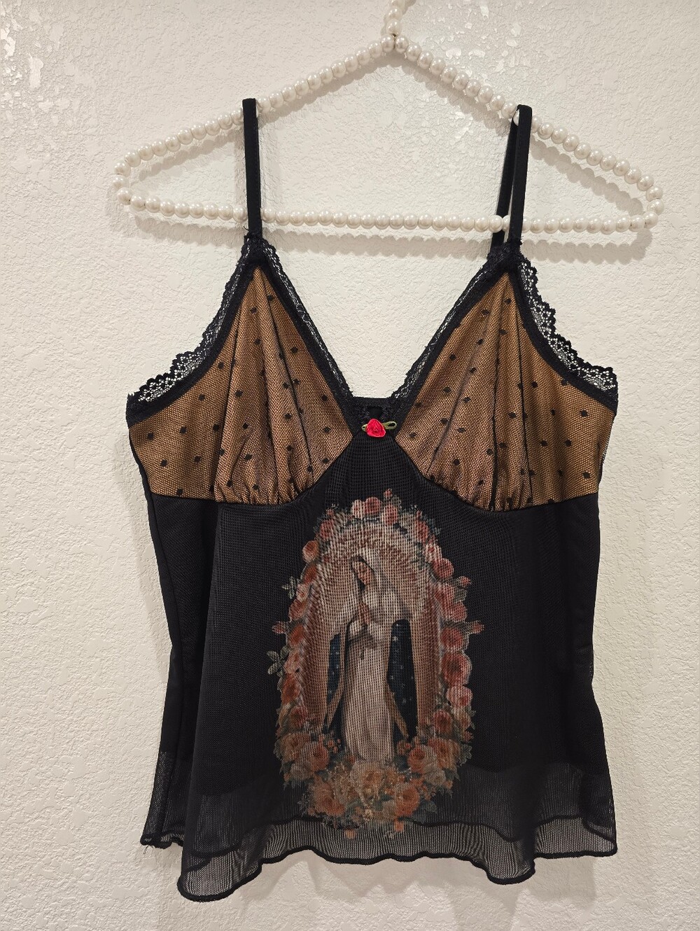 Romwe Fairycore Vintage Palace Virgin Mary Print Contrast Lace Camisole Top M - Picture 3 of 7